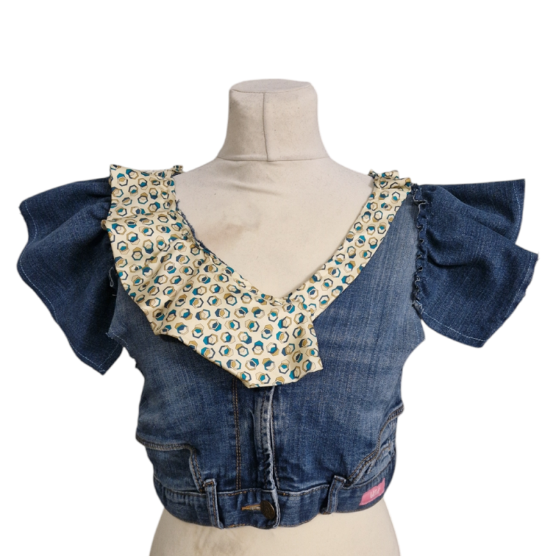 Top en jean upcycling - "Butterfly" - T. 40/42