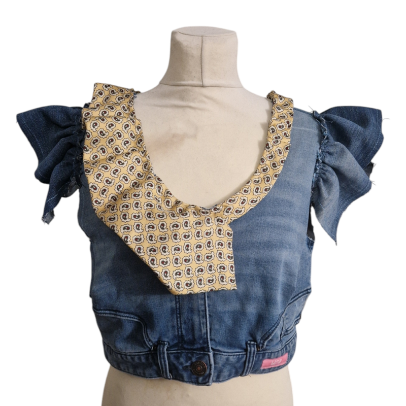 Top en jean upcycling - "Butterfly" - T. 42