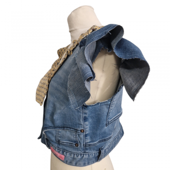 Top en jean upcycling - "Butterfly" - T. 42